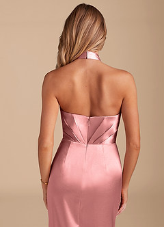 Azazie Zaya Bridesmaid Dresses Rosette Sheath Pleated Metallic Satin Dress image2