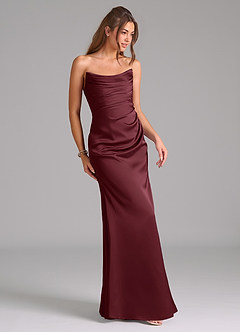 Azazie Lucille Bridesmaid Dresses Cabernet Mermaid Strapless Stretch Satin Convertible Dress image5