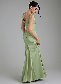 Azazie Spencer Bridesmaid Dresses Dusty Sage Mermaid Pleated Stretch Satin Dress image2