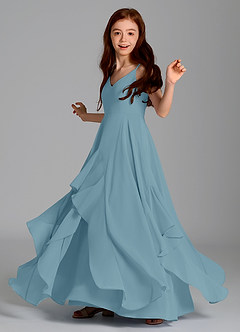 Azazie Karan Junior Moody Blue A-Line Chiffon Dress image5