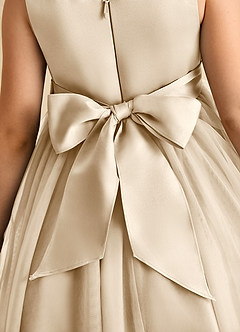 Azazie Twinsie Flower Girl Dresses Champagne A-Line Bow Tulle Dress image8