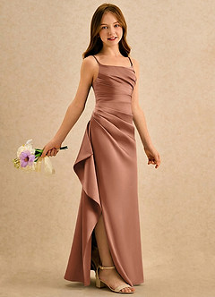 Azazie Cannoli Girls Formal Flower Girl Dresses Bronzer A-Line Pleated Matte Satin Dress image1