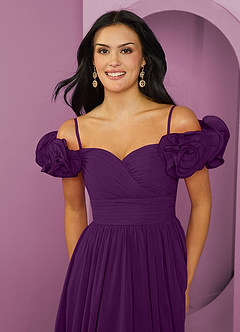Barbie ♥ Azazie Jurken voor bruidsmeisjes Converteerbaar Jurk van Chiffon met A-Lijn Off the Shoulder Druif image6