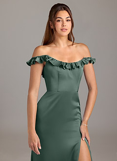 Azazie Callie Robes de demoiselle d'honneur Robe Trapèze Convertible en Satin extensible Rayé Mousse De Mer image8