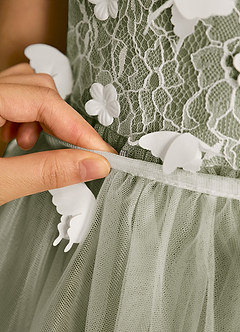 Azazie Darlina Robe Demoiselle D'honneur Fillette Robe Princesse en Tulle Dentelle Ivoire Pistache image12