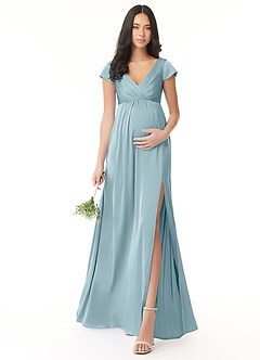 Azazie Allessia Maternity Bridesmaid Dresses A-Line Pleated Stretch Satin Floor-Length Dress image1