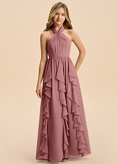 Azazie Daisy Junior Desert Rose A-Line Chiffon Dress image6