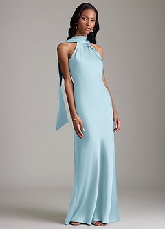 Azazie Cassiana Probar vestidos en casa Vestido de Azul Cielo de Satén Elástico de Corte Sirena con Plisado image6