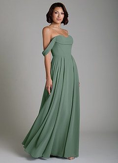 Azazie Loisa Bridesmaid Dresses Eucalyptus A-Line Corset Chiffon Convertible Dress image6