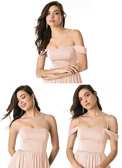 Azazie Morana Vestidos de damas de honor Vestido de Rosa Rubor de Satén Elástico de Corte en A Convertible con Vestidos sin tirantes image10