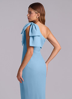 Azazie Yuanna Robes de demoiselle d'honneur Robe Sirène en Mousseline de soie Ue épaule Acier Bleuté image8