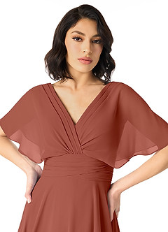 Azazie Pamela Bridesmaid Dresses Auburn A-Line V-Neck Pleated Chiffon Dress image4