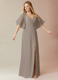 Azazie Cierra Bridesmaid Dresses Taupe A-Line V-Neck Chiffon Dress image1