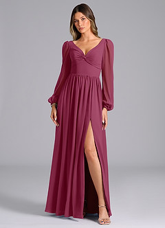 Azazie Zeya Bridesmaid Dresses Mulberry A-Line Long Sleeve Chiffon Dress image4