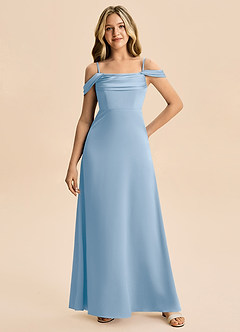 Azazie Lettie Junior Powder Blue A-Line Off the Shoulder Stretch Satin Dress image4