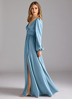 Azazie Norah Bridesmaid Dresses Steel Blue A-Line Stretch Satin Dress image4