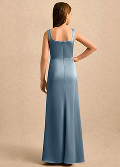 Azazie Noah Girls Formal Jurken voor bloemenmeisjes Kolom Jurk van Stretch Satijn Geplooide Stoffig Blauw image2