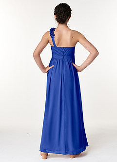 Azazie Flower Junior Abito A-Line in Chiffon Plissettato Blu Reale image2