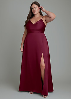 Azazie Sarella Brautjungfernkleider A-Linie Plissee Stretch-Satin Kleid Maulbeerrot image6
