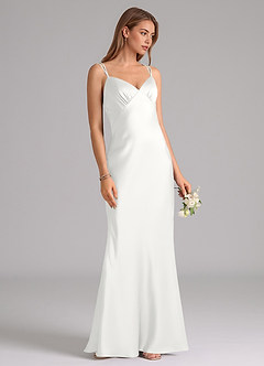 Azazie Suttona Brudtärnklänningar Klä av A-Linje i Stretch Satin Plisserad Vit image2