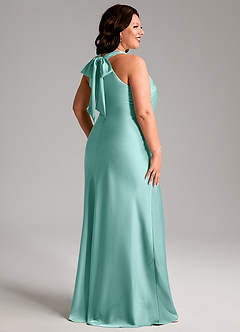 Azazie Doretta Bridesmaid Dresses Aqua Mermaid Pleated Stretch Satin Dress image7