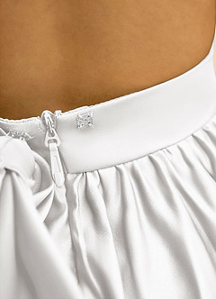 Azazie Nellia Blumenmädchenkleider A-Linie Schleifen Matte Satin Kleid Weiß image7