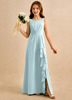 Azazie Chibi Girls Formal Sukienki dla dziewczynek sypiących kwiaty Linia A Pofałdowany Szyfon Długość podłogi Sukienka image1