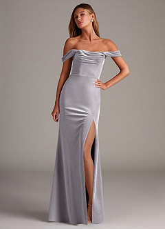 Azazie Saige Bridesmaid Dresses French Lilac Sheath Off the Shoulder Velvet Convertible Dress image1