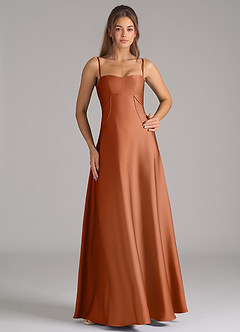 Azazie Valentine Bridesmaid Dresses Copper A-Line Corset Stretch Satin Dress image3
