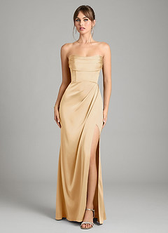 Azazie Johana Bridesmaid Dresses Gold Mermaid Off the Shoulder Stretch Satin Convertible Dress image9