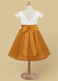 Azazie Vetty Flower Girl Dresses Ivory Butterscotch A-Line Lace Tulle Dress image10