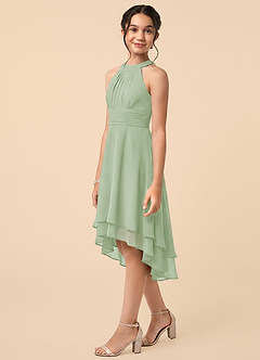 Azazie Linna Junior Dusty Sage A-Line Pleated Chiffon Dress image3
