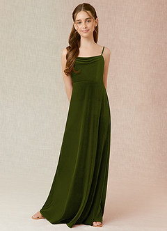 Azazie Solange Junior Olive A-Line Velvet Dress image4