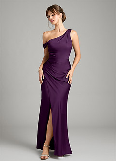Azazie Madelyn Bridesmaid Dresses Grape Mermaid One Shoulder Stretch Satin Convertible Dress image1