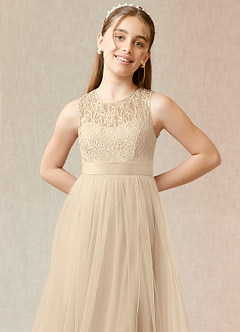 Azazie Georgette Junior Champagne A-Line Lace Tulle Dress image5