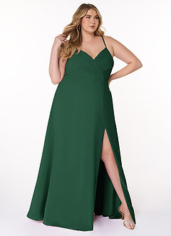 Azazie Everleigh Vestidos de damas de honor Vestido de Verde Oscuro de Gasa de Corte en A con Corazón plisado image10