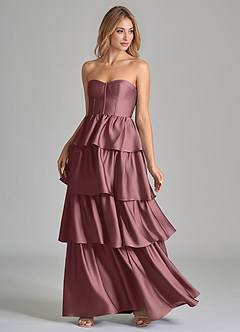 Azazie Faye Bridesmaid Dresses Vintage Mauve A-Line Ruched Stretch Satin Dress image6