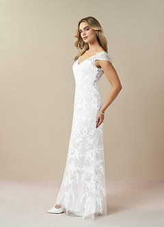 Azazie Devonna Wedding Dresses Diamond White Sheath V-Neck Sequins Lace Dress image2