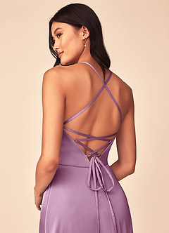 Azazie Mei Bridesmaid Dresses Wisteria A-Line V-Neck Stretch Satin Dress image3
