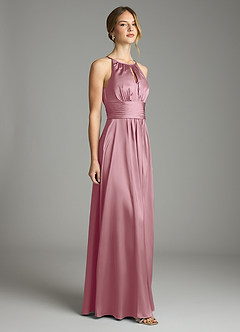 Azazie Bonnie Bridesmaid Dresses Vintage Mauve A-Line Pleated Stretch Satin Dress image4