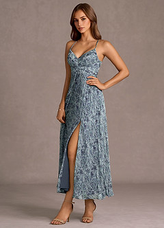 Robe Mi-Longue Fleuri Bleu Marine Olivienne image3
