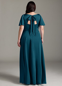 Azazie Kimber Brautjungfernkleider A-Linie Gestreift Stretch-Satin Kleid Tintenblau image8
