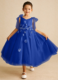 Azazie Minia Flower Girl Dresses Royal Blue A-Line Bow Matte Satin Dress image1