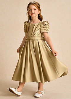 Azazie Miriam Robe Demoiselle D'honneur Fillette Robe Princesse en Mat Satiné Plissée Or image3