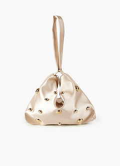 front Studded Satin Adjustable Shoulder Bag