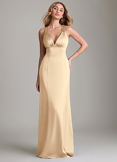 Azazie Cemion Bridesmaid Dresses Champagne A-Line Stretch Satin Dress image1
