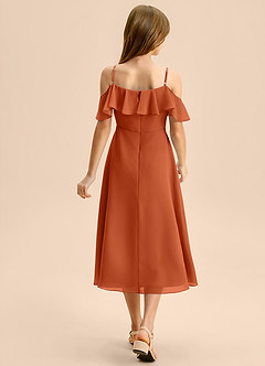 Azazie Kamilla Junior Abito A-Line in Chiffon a Spalla Scoperta Arancia Bruciata image2