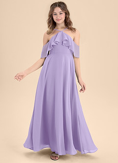 Azazie Tessabelle Junior A-Linie Schulterfrei Chiffon Kleid Flieder image6