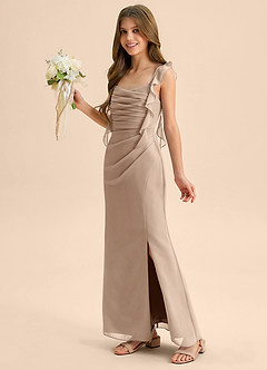 Azazie Jessamine Junior Vestido de Gris Pardo de Gasa de Corte Sirena con Escote de Corazón image6