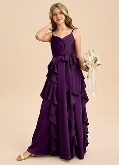 Azazie Peyton Junior Klä av A-Line i Stretch Satin Plisserad image3